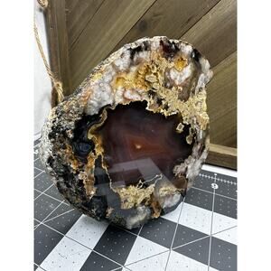 Natural Polished Agate Geode Slice - 1474 Grams (3.25 lbs) - Intricate Crystal